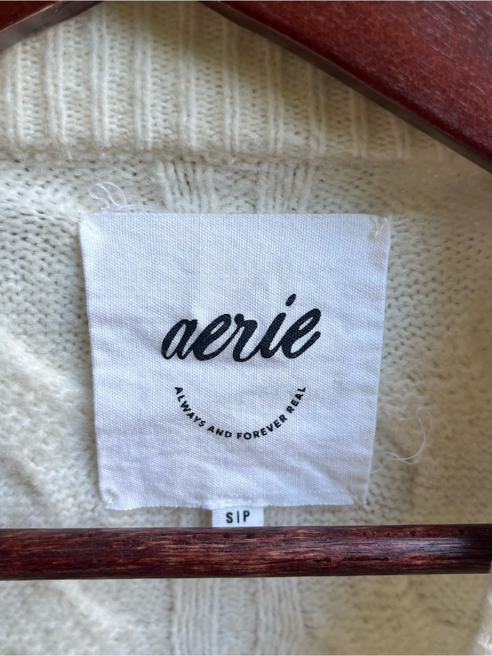aerie Cream Oversized Cable-Knit Crewneck Sweater - Picture 3 of 5